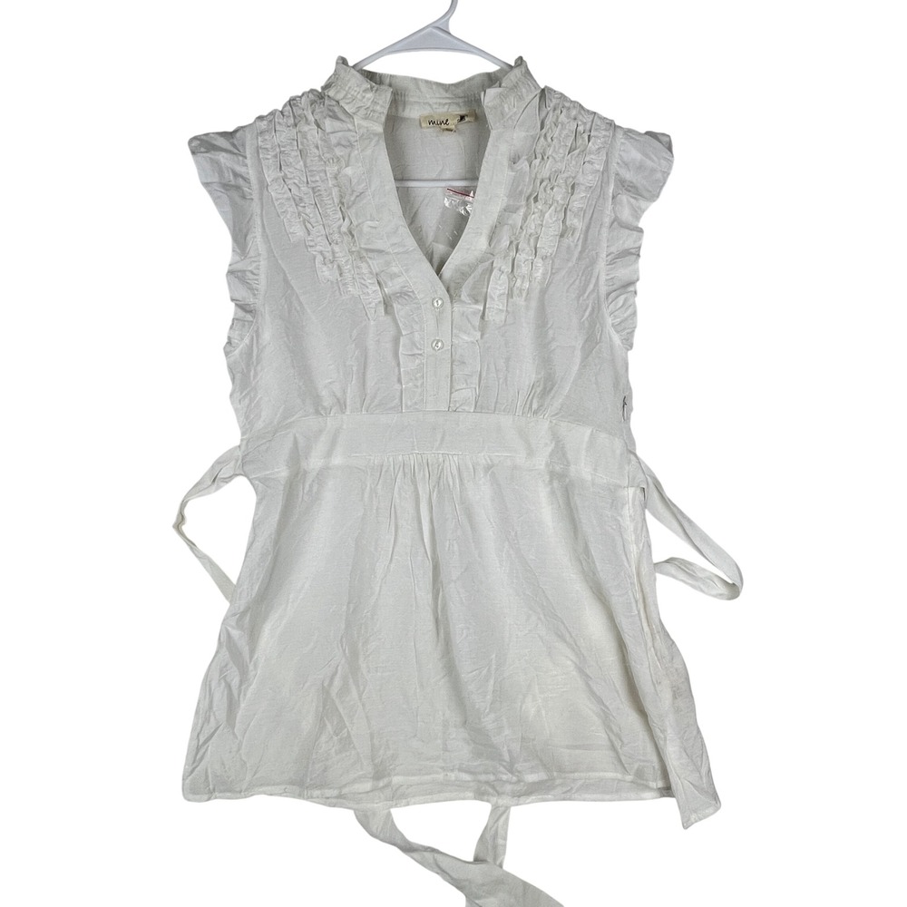 Mine White Ruffle Sleeveless Blouse Size L Cotton Nylon Boho Cottagecore